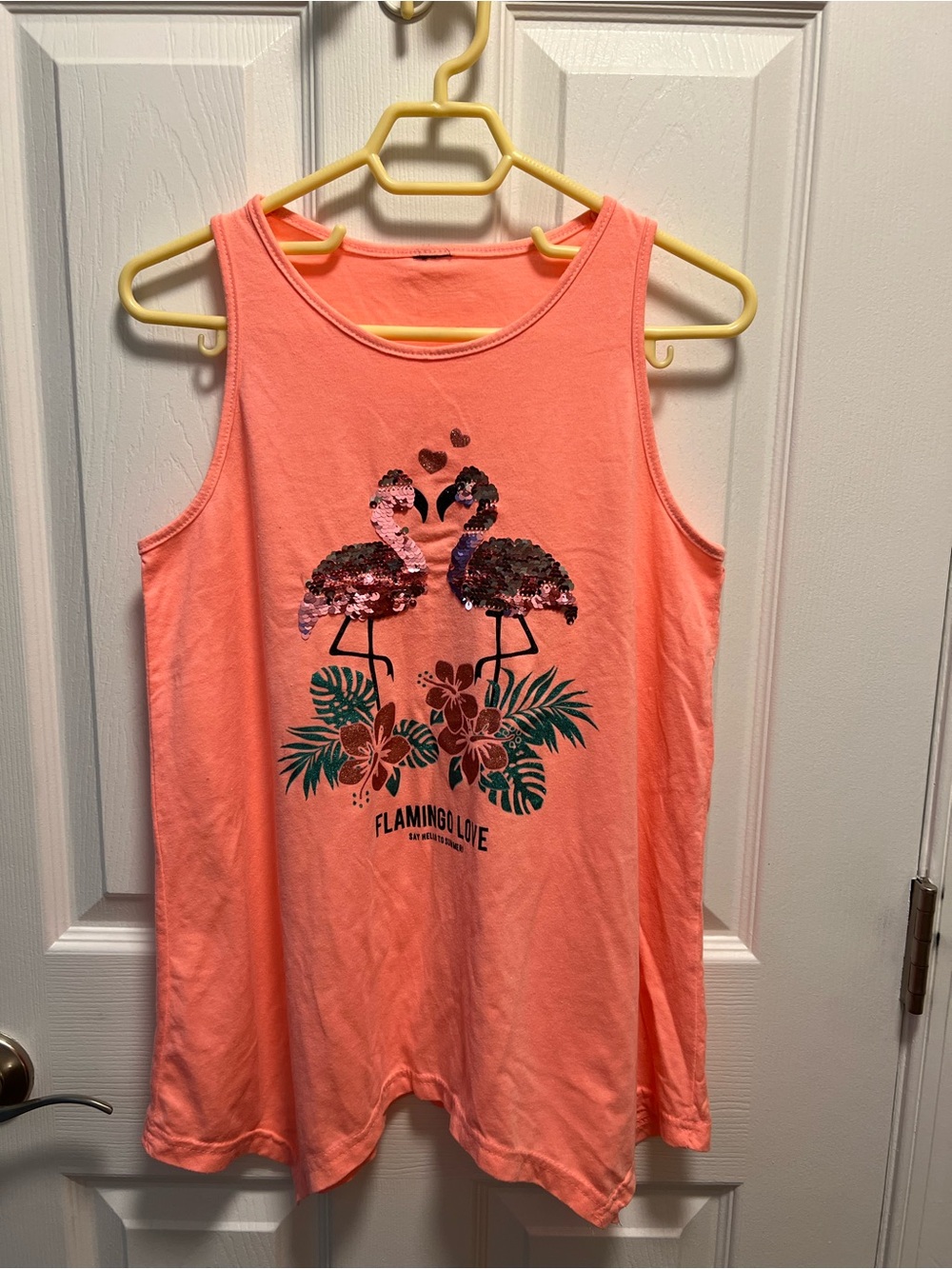 Flamingo Love Coral Sequin Tank Top